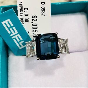 NEW! EFFY 9.35 carat London blue and white topaz statement ring. Solid 14k